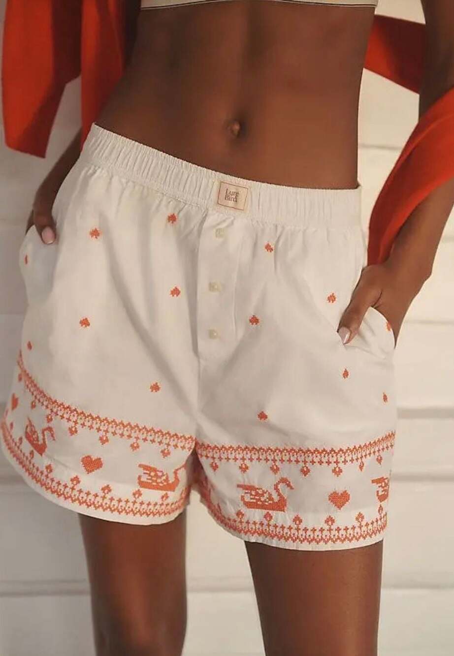 LyreBird Cross-Stitch Boxer Shorts in Ivory Comb